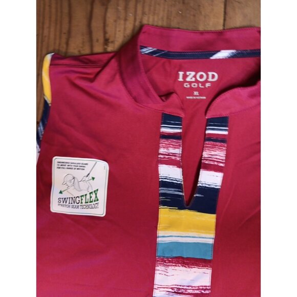 IZOD Golf SwingFlex Tank Top Women XL Red Multi Stripe Sleeveless Activewear NWT - Picture 2 of 6